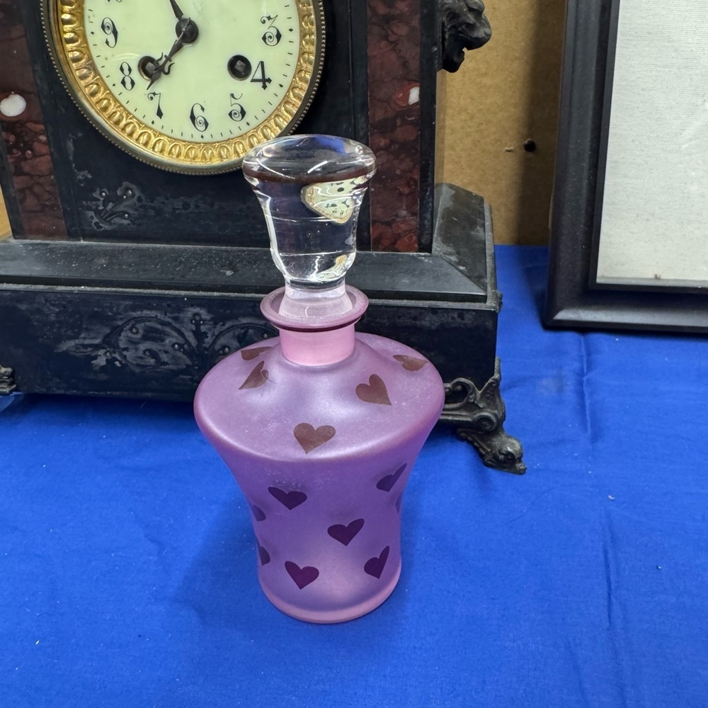 Royal Limited Crystal Glass Perfume Bottle Brushed Pink Burgundy Hearts Empty